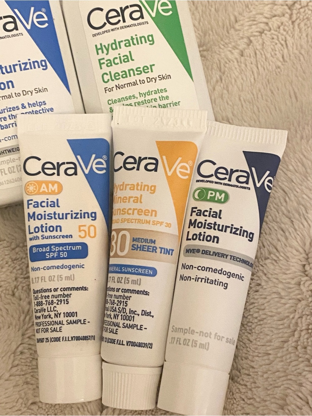 CeraVe facial cleanser, moisturizer, sunscreens set mini travel sizes NWT